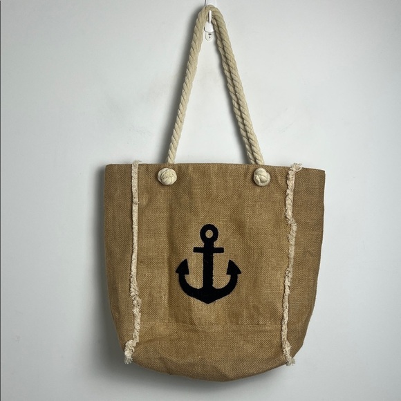 Unbranded Handbags - Linen Cotton Beachy Bohemian Anchor Rope Handle Large Beach Bag Market Tote